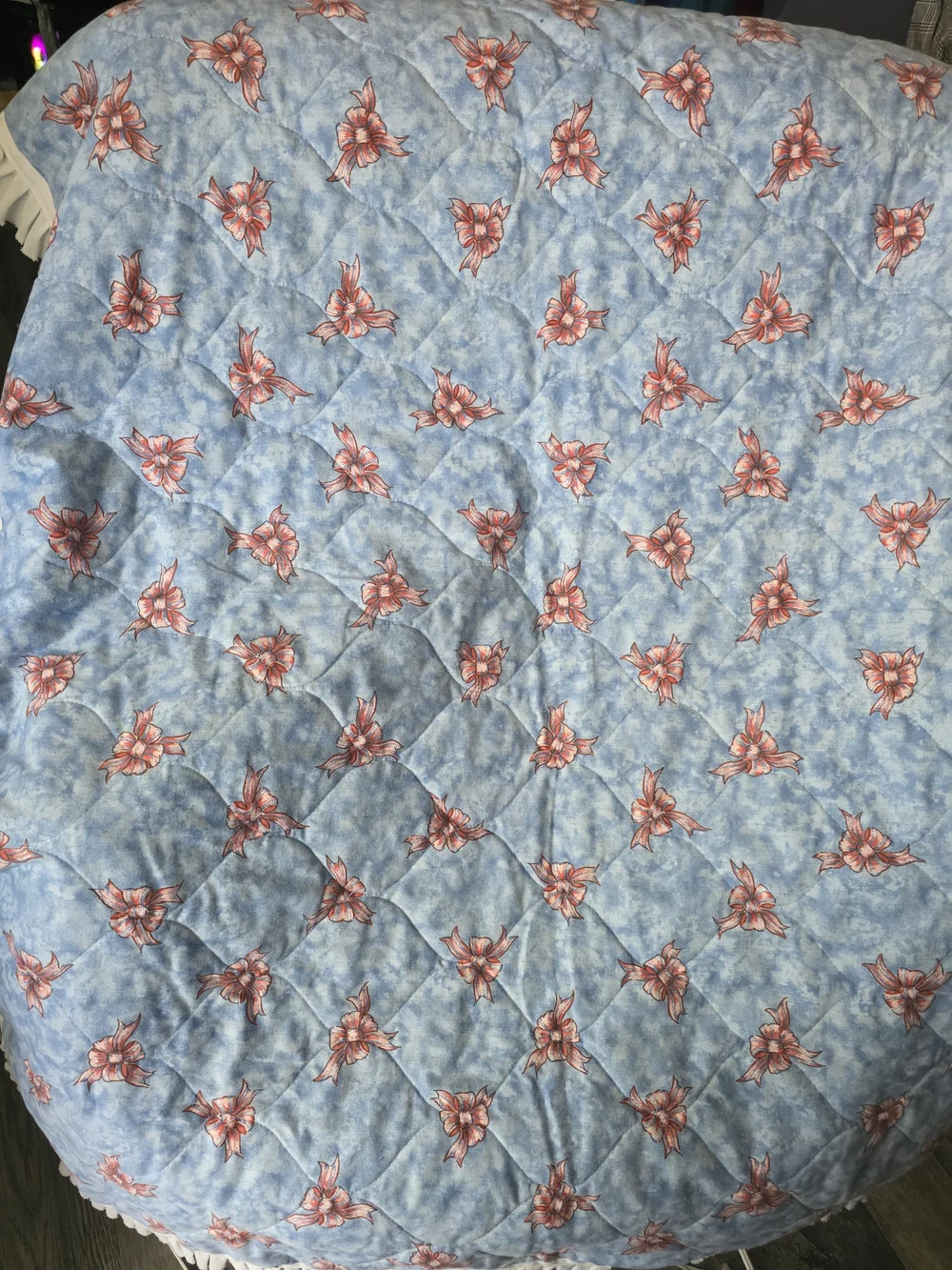 Vintage Baby Storybook  Toy Print Bedding Quilt Ruffle Edge - Blue Multicolor